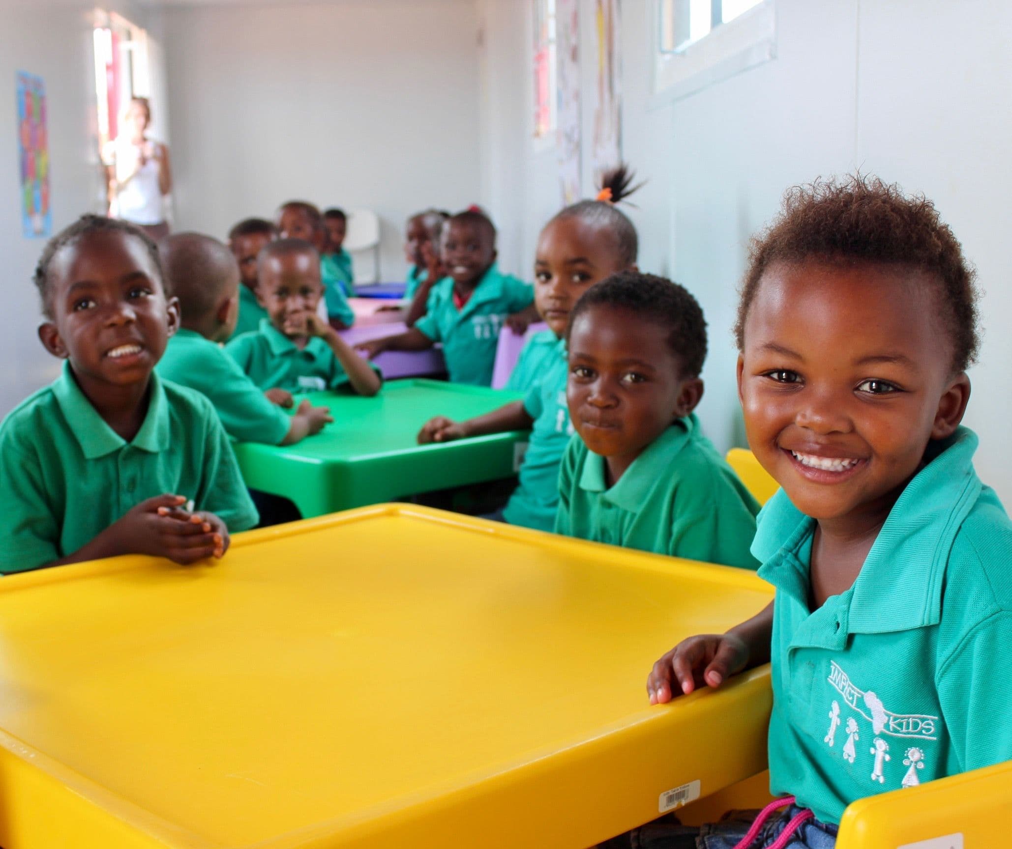 South African children in container classroom